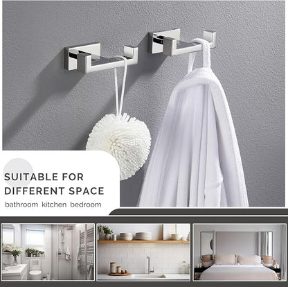 Angle Simple Double Towel Hooks, SUS 304 Stainless Steel Robe Coat Wall Hooks for Bathroom, Polished Chrome, 2 Pack