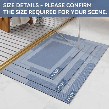Non Slip Bath Mat, Rubber Backing Ultra Thin Bathroom Rugs Fit Under Door Quick Dry Super Absorbent Washable Bath Rug Shower Mat for Bathroom Floor Bathtub Shower Sink, Easy Care Blue 24"x 35"