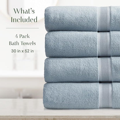 Springtree Home Luxury Bamboo Rayon Bath Towel Set of 4 | 35% Bamboo Rayon - 65% Cotton | Absorbent Quick-Dry Towels for Bathroom | Oeko-TEX Standard 100 Cotton | Blue Fog - 4 Pack