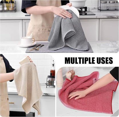 Homaxy Premium Kitchen Towels(18”x 28”, 6 Pack), Large Cotton Kitchen Hand Towels, Flat and Terry Dish Towels, 380 GSM Highly Absorbent Tea Towel Set with Hanging Loop, Red/Grey/Khaki