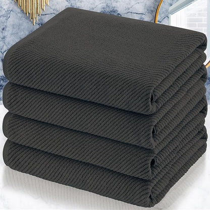 VOOVA & MOVAS Grey Bath Towels (4PC, Large 30"x56") - 100% Cotton | Quick Dry | Light Weight | Thick | Soft | Absorbent, Luxury Hotel Shower Towel, Bath Towel Gift Set, Dark Gray