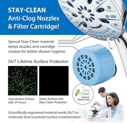AquaCare Magneton 8-setting Magnetic Docking Hand Shower with Built-in Shower Filter - On/Off Filtration Modes, Instant Cartridge Reload, Stay-Clean KDF Cartridge, 6 ft. Steel Hose, Chrome Finish