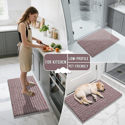 Yimobra Long Bathroom Rugs Non Slip Washable 44x24 Inch - Ultra Soft Absorbent Chenille Bath Mat, Quick Dry Shaggy Floor Carpet for Tub Shower, Mauve Home Decor Accessories