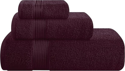 Belizzi Home Ultra Soft 3 Pack Cotton Towel Set, Contains a Bath Towel 28x55 inch, a Hand Towel 16x24 inch & a Wash Coth 12x12 inch, Ideal Everyday use, Compact & Lightweight - Burgundy
