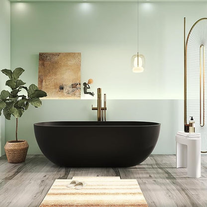 69" Premium Solid Surface Freestanding Bathtub, Upgraded Stone Resin Tub with Overflow and Pop-up Drain, Matte Black