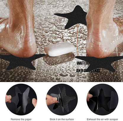Anti Slip Shower Stickers, 24 PCS Safety Bathtub Sticker Adhesive Decals with Premium Scraper (Black)