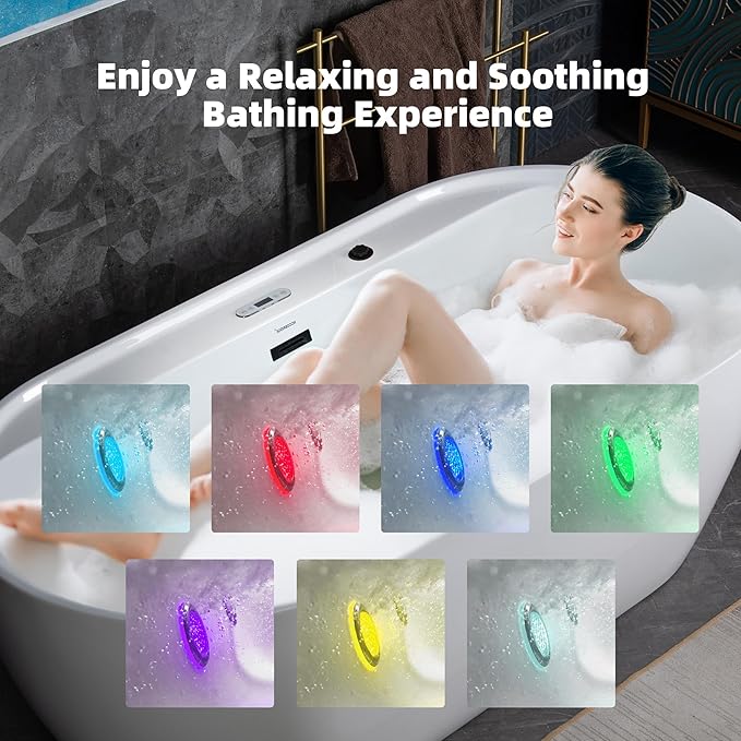 WOODBRIDGE 72" x 35-3/8" Whirlpool and Air Bath Heated Soaking Combination Tub with Adjustable Speed Air Blower and Display Control Panel, Matte Black Finish Trim and Drain Kit,BM-500