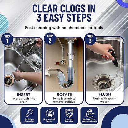 22" Long Sink Drain Cleaning Brush by FryOilSaver Co., Clog Remover for Small Spaces Perfect for Unclogging Sink, Toilet & Shower Drain, Drain Snake Hair Clog Remover, Tiny Pipe Cleaning Brush - B113C