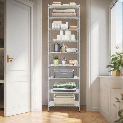Finnhomy 9-Tier Wire Shelving Unit Adjustable Steel Wire Rack Shelving, 81 Inches Height 9 Shelves Metal Storage Rack, Pantry Shelves for Storage with PE mat, NSF Certified, Chrome