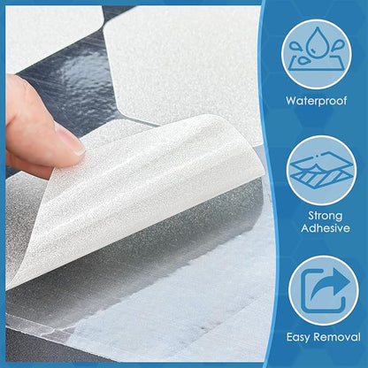 S&X 24 Pcs Anti Slip Shower Stickers (Large 4.7" Hexagon), Oversized Non Slip Bathtub Stickers with Scraper, Invisible Clear High Traction Grit Safety Bath Decals for Tub Floor, Pools, Stairs