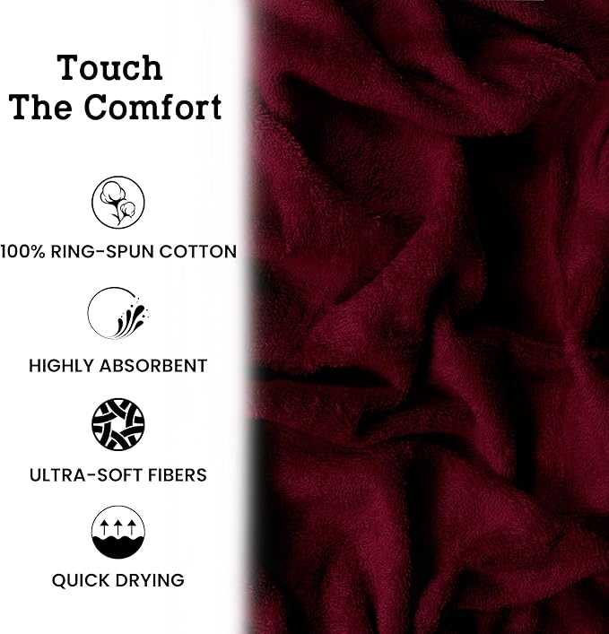Casa Lino Bath Towel Set of 8 (2 Bath Towels, 4 Wash Cloths & 2 Hand Towels for Bathroom) - 100% Cotton - Highly Absorbent & Quick Dry - Guest Room Essentials for Bathroom Set - (Burgundy)