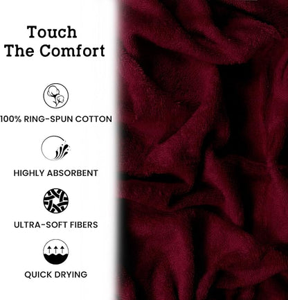 Casa Lino Bath Towel Set of 8 (2 Bath Towels, 4 Wash Cloths & 2 Hand Towels for Bathroom) - 100% Cotton - Highly Absorbent & Quick Dry - Guest Room Essentials for Bathroom Set - (Burgundy)