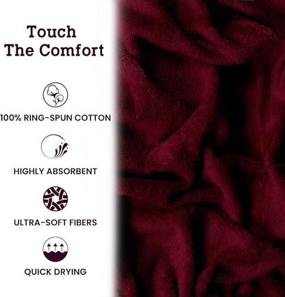 Casa Lino 4 Piece Bath Towel Set | 1 Bath Towel, 2 Wash Cloth, 1 Hand Towels | Bathroom Essentials for New Home, 100% Cotton Luxury Towels, Highly Absorbent Bathroom Set, Burgundy.