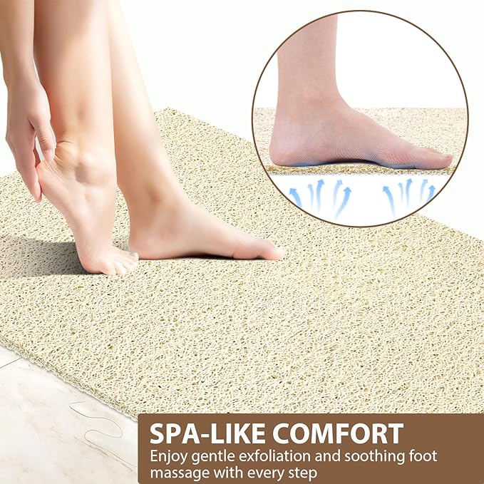 Shower Mat Non Slip: 36 x 24 Inch Extra Large Shower Mats for Inside Shower with Drain Hole - Soft PVC Loofah Anti Slip Shower Stall Mat for Walk-in Shower and Bathroom, Quick Drying
