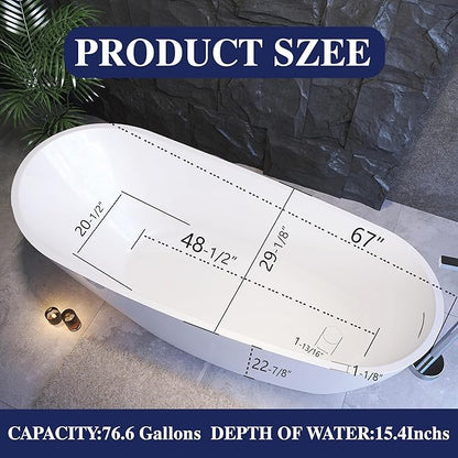 67" Acrylic Free Standing Tub, Stand Alone Tub, Freestanding Bathtub, Soaking Bathtub, cUPC Certified, CM(Glossy White)