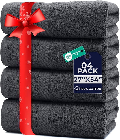DAN RIVER Bath Towels Set of 4, 27 x 54 Inches, 100% Cotton, Larger & Lighter Weight, Quicker to Dry, Super Soft and Absorbent, Ideal Cotton Bath Towels for Daily Use, Dark Gray