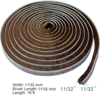 TORRAMI Felt Pile Weather Stripping Brush Strip for Window and Door Seal 11/32 inch x 11/32 inch x 16 ft,Strong Adhesive Backing Door Felt Strip for Sealing Insulation, Brown