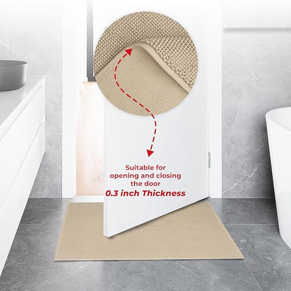 American Soft Linen Bath Rug, 17 in 24 in 100% Cotton Bath Mats Rugs for Bathroom, Slip Reducer Washable Shaggy Form Area Rugs, Beige Bath Rug