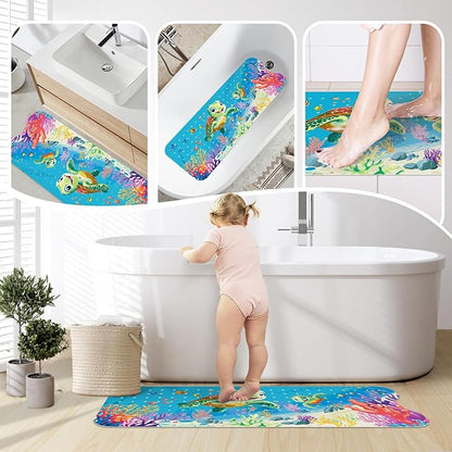 SHUCHING Baby Bath Mat for Tub Non Slip-40 X 16 Inch, Extra Long Kids Bathtub Mat Non Slip, Toddler Shower Mat for Bathroom, Sea Turtle