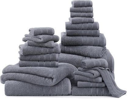 Casa Platino 100% Cotton Bath Towel Set – 24 Pc Set with Ring Spun Terry, Ultra Soft & Absorbent, Everyday Use Towels, Gentle on Skin, Maintains Texture After Wash – Cool Grey