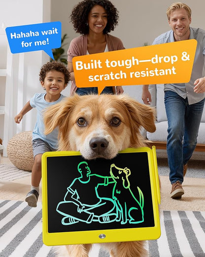 KOKODI LCD Writing Tablet, 12 Inch Colorful Toddler Doodle Board Drawing Tablet, Erasable Reusable Electronic Drawing Pads, Educational and Learning Toy for 3-6 Years Old Boy and Girls(Yellow)