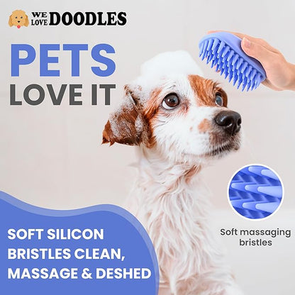 We Love Doodles Bundle 4-in-1 Non-Organic Dog Shampoo (Lavender & Chamomile) and Dog Bath Brush - Pet Rubber Brush for Shower Scrubbing & Soothing Massage, Essential Puppy Grooming Accessories