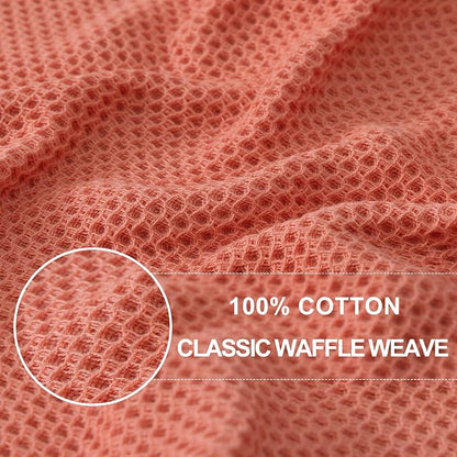 Homaxy 100% Cotton Waffle Weave Kitchen Dish Cloths, Ultra Soft Absorbent Quick Drying Dish Towels, 12 x 12 Inches, 12-Pack, Coral