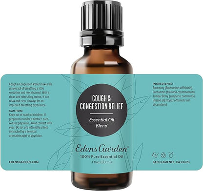 Edens Garden Cough & Congestion Relief Essential Oil Blend- 100% Pure Premium Grade, Undiluted, Natural, Therapeutic, Aromatherapy, The Best for Skin, Humidifiers, Candle 30 ml (1 fl oz)