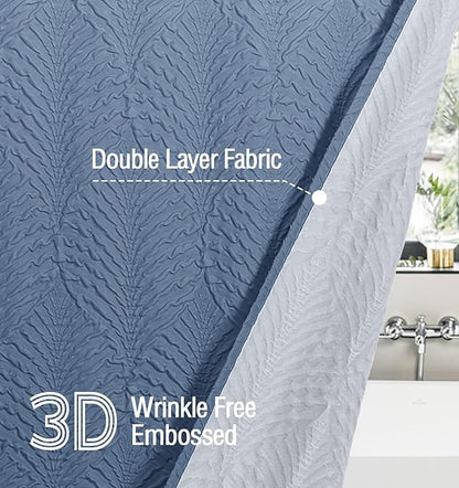 Gibelle Ombre Blue Shower Curtain for Bathroom, 3D Embossed Textured Fabric Shower Curtain, Modern Farmhouse Chic Soft Cloth Shower Curtain Set with Hooks, 72x72