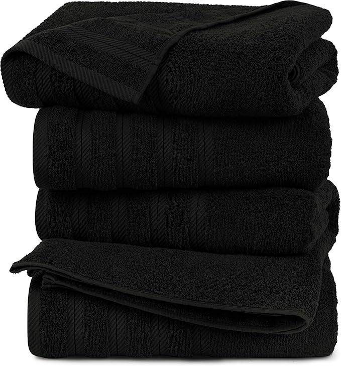 Utopia Towels 4 Pack Premium Extra Large Bath Towels Set, (30 x 60 Inches) 100% Ring Spun Cotton 500GSM, Lightweight and Highly Absorbent Quick Drying Towels, Perfect for Daily Use (Black)