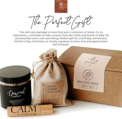 Soulistic Root Revitalizing Bath Set – Wellness Products with Tranquil Essential Oil Roller, Oatmeal Lavender Soak, Epsom Salts with Essential Oils, Ready-to-Gift Premium Box, Ideal Holiday Spa Gift