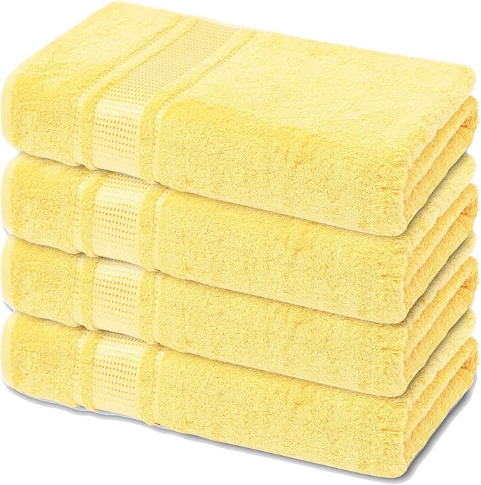 Melissa Linen, Fingertip Towels 4 Pack, 100% Turkish Cotton, Small Hand Towels for Body and Face, 12 x 18 in, Super Soft, Absorb Water, Quick Dry, (Light Yellow Fingertip Towels)