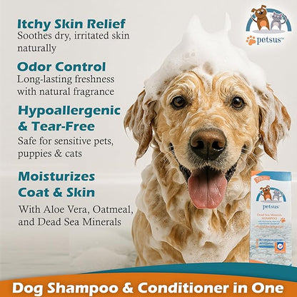 Oatmeal Dog & Cat Shampoo and Conditioner – Hypoallergenic Wash for Sensitive & Itchy Skin – Natural Detangler and Deshedding Formula with Aloe Vera & Tea Tree Oil – 15 fl oz