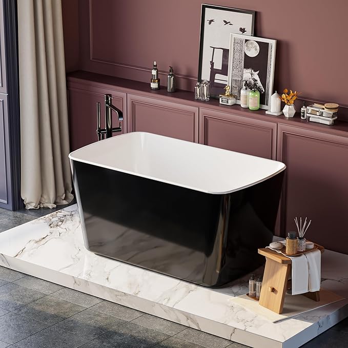 Abruzzo 49"Acrylic Free Standing Tub,Janpanese Soaking Tub with Seat Desgin,Modern Soaking Bathtub with cUPC Certified(Glossy Black)