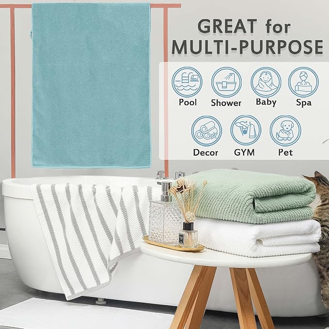 VOOVA & MOVAS Bath Towel Set, Large 30" x 56" - 100% Cotton | Quick Dry | Light Weight | Thick | Soft | Absorb, Lightweight Bath Towels, 4PC Shower Towels for Bathroom, Bathroom Essentials, Beige