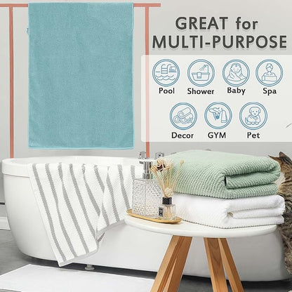 VOOVA & MOVAS Bath Towels Set of 4, Large 30" x 56" - 100% Cotton | Thick | Lightweight | Soft | Absorbent, Quick Dry Towels for Bathroom, Luxury Bathroom Essentials, Denim Blue