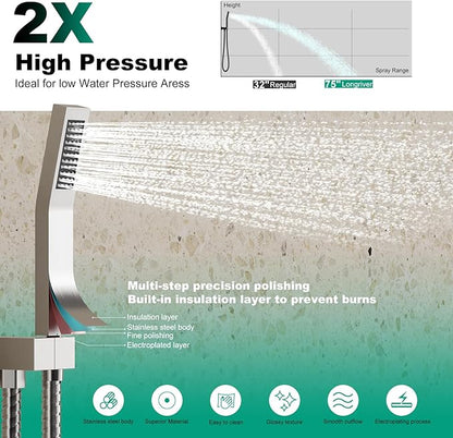 Push Button Diverter Shower Faucet Set Hydro Power Temperature Display, Shower System 12 Inch Shower Head with Handheld Spray, Wall Mounted Shower Fixtures with Valve and Trim Kit, Brushed Nickel