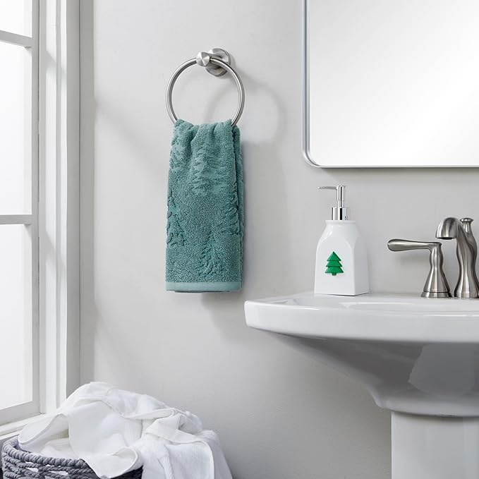 SKL Home Fall/Winter/Christmas Wispy Trees Premium Cotton Blend 2-Piece Hand Towel Set, 500 GSM, Soft & Absorbent Jacquard, Decorative for Bath/Kitchen/Bar & Gift, Sage