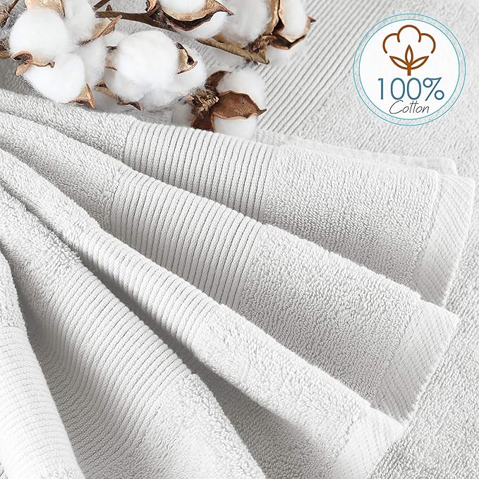 Hearth & Harbor Bath Towels for Bathroom - 100% Ring Spun Cotton Luxury Bathroom Towels - Ultra Soft & Highly Absorbent, Bath Towels Set of 6 - White