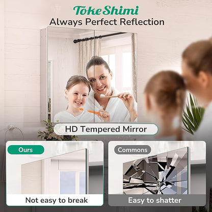 TokeShimi 48x24 Bathroom Medicine Cabinet with Mirror Tempered, Aluminum Silver Mirrored Medicine Cabinet Recessed or Surface Mount with Adjustable Storage Metal for Modern Farmhouse