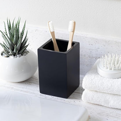 Matte Black Toothbrush and Toothpaste Holder for Bathroom Vanity and Countertop, Square Organizer for Electric Toothbrushes, Floss, Razors, Cotton, and Mouthwash