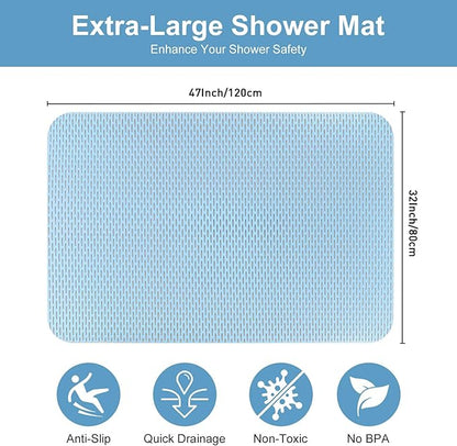 Extra Large Shower Mat: 47"x32" Non Slip Shower Mats for Inside Shower, PVC Anti Slip Shower Stall Mats No Odor, Trimmable Walk in Shower Mats for Elderly Kids