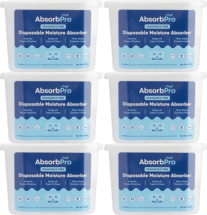 Moisture Absorber Tub Fragrance Free - 6-Pack - 10.5 oz Unscented Disposable Odor Eliminator Box & Dehumidifier for Garage, Home, Kitchen, Bedroom, Bathroom, Closet, Cars, and Boats