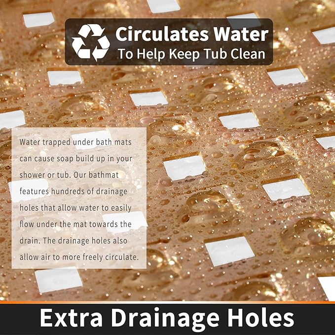 Yimobra Bathtub Mat Non Slip, Super Strong Suction Cups, 27.5"x15.5" Long Shower Mat with Drain Holes, Machine Washable Fast Draining Bath Mats, Bathroom Essentials,Clear Brown