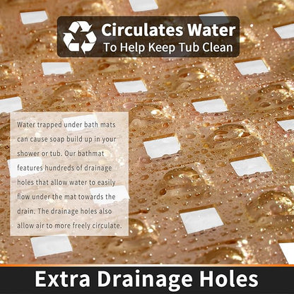 Yimobra Bathtub Mat Non Slip, Super Strong Suction Cups, 27.5"x15.5" Long Shower Mat with Drain Holes, Machine Washable Fast Draining Bath Mats, Bathroom Essentials,Clear Brown