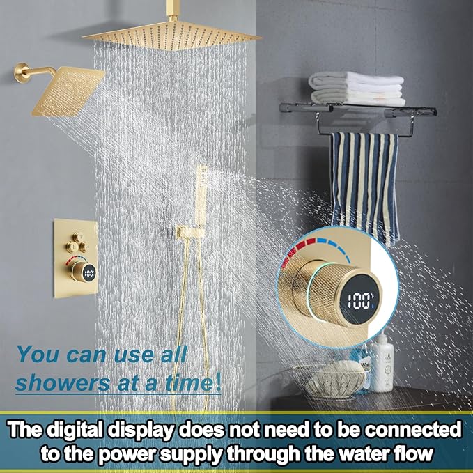 Shower System 12 Inches Rainfall Shower System Shower Head System for Bathroom 3 function shower system set Shower Faucet Rough-in Valve