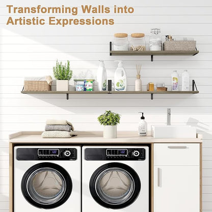 Fun Memories Floating Shelves for Wall, 36 Inches Long Set of 3 Wall Shelves for Bedroom, Floating Bookshelves with Metal Brackets for Living Room, Kitchen, Bedroom and Laundry Room (Grey)