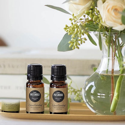 Edens Garden Patchouli- Light Essential Oil- 100% Pure Premium Grade, Undiluted, Natural, Therapeutic, Aromatherapy, The Best for Diffuser, Skin, Face, Hair 10 ml (.33 fl oz)