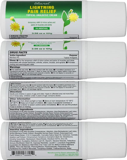 Ebanel Pain Relief Roll On for Arthritis, Foot, Back, Joint, Neck, Strains & Sprains with Menthol, Camphor, Arnica, Emu Oil, MSM, Boswellia, Targeted Muscle Pain Relief Roll On