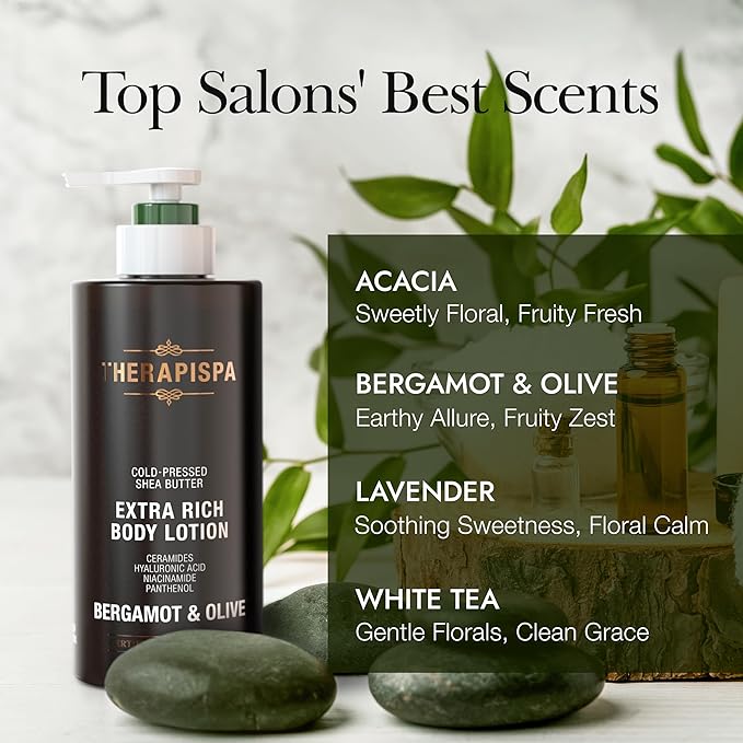 THERAPISPA Scented Body Lotion for Women – Calming Lavender Scented Moisturizer with Shea Butter, Ceramides & Panthenol to Soothe, Smooth & Comfort Dry Skin (Lavender, 17.0 fl oz)